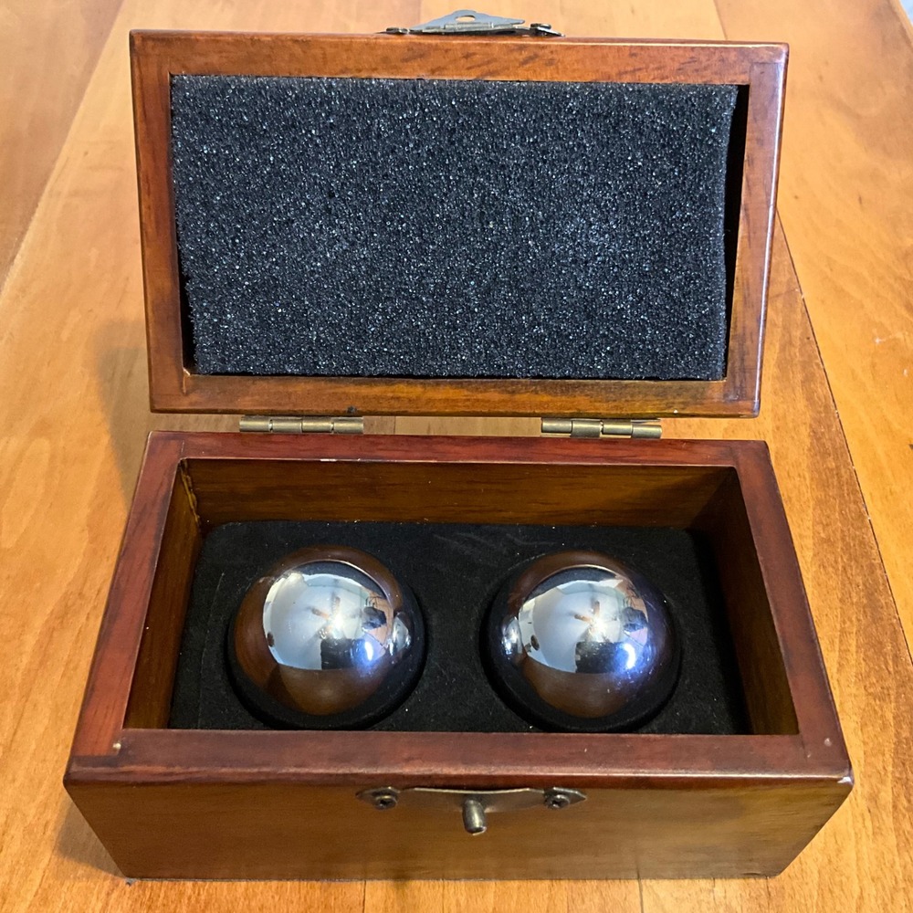 Berkshire Chrome Baoding Meditation‎ Balls Set with Wooden Presentation Box